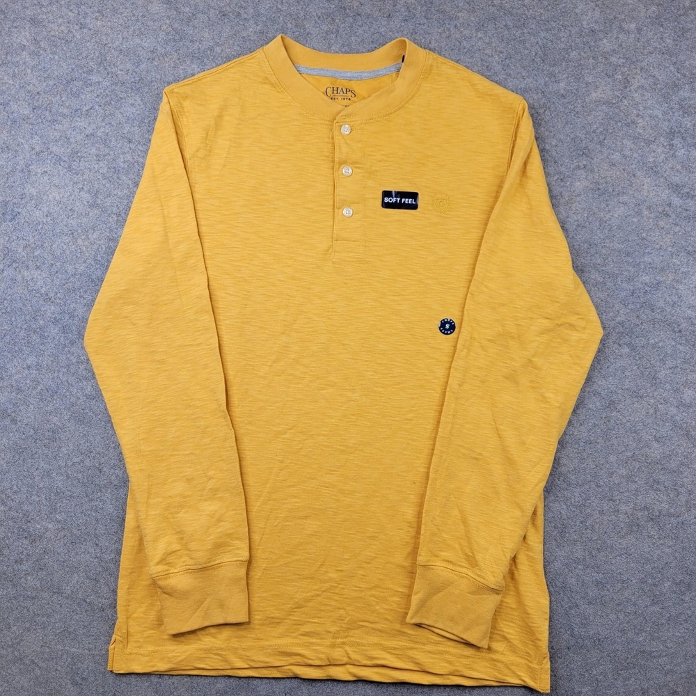Chaps Shirt‎ Mens Small Yellow Long Sleeve Henley Soft Feel Tagless Jersey Tee
